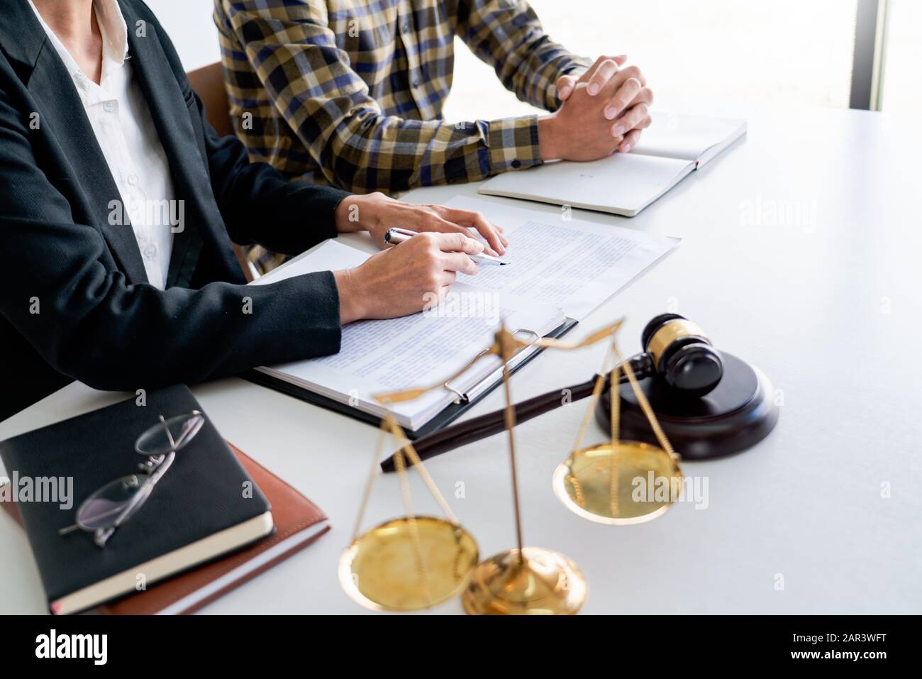 business people and lawyers discussing contract papers sitting at the table. Concepts of law  advice  legal services Stock Photo