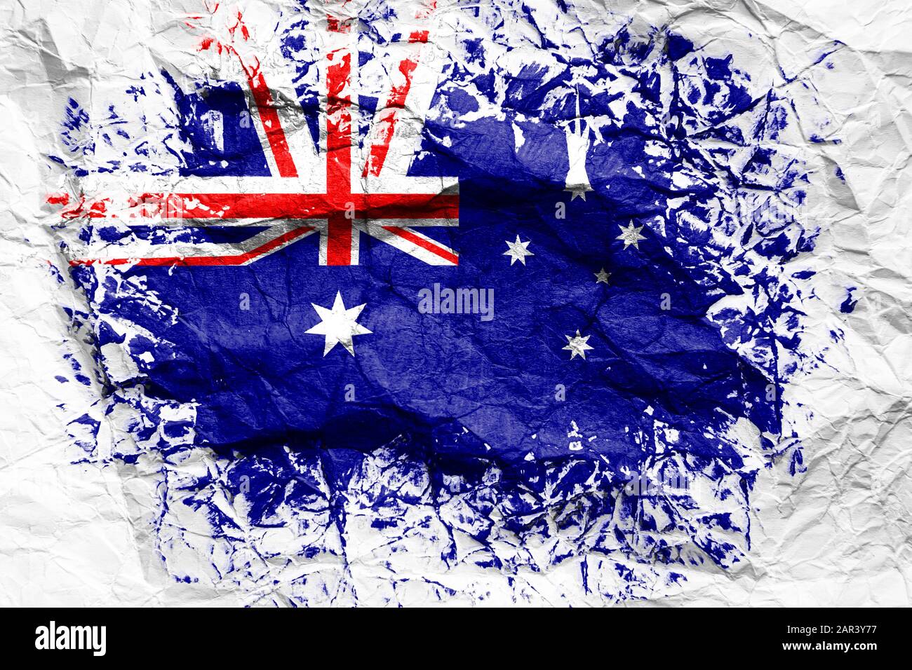 The national flag of the Australia is painted on crumpled paper. Flag ...