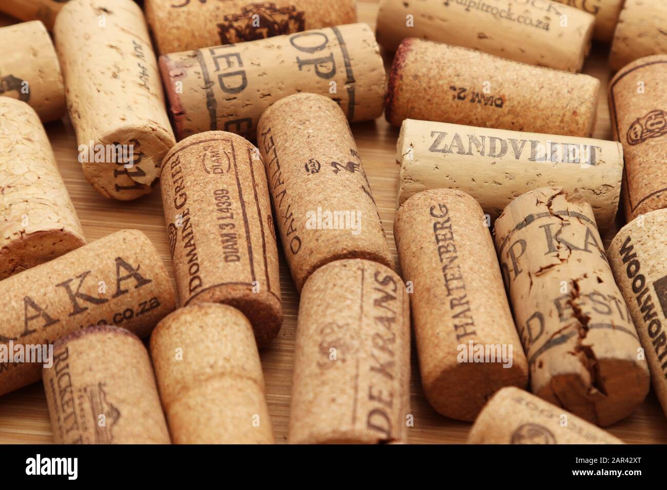 CAPE TOWN, SOUTH AFRICA Dec 15, 2019 Wine bottle corks from various