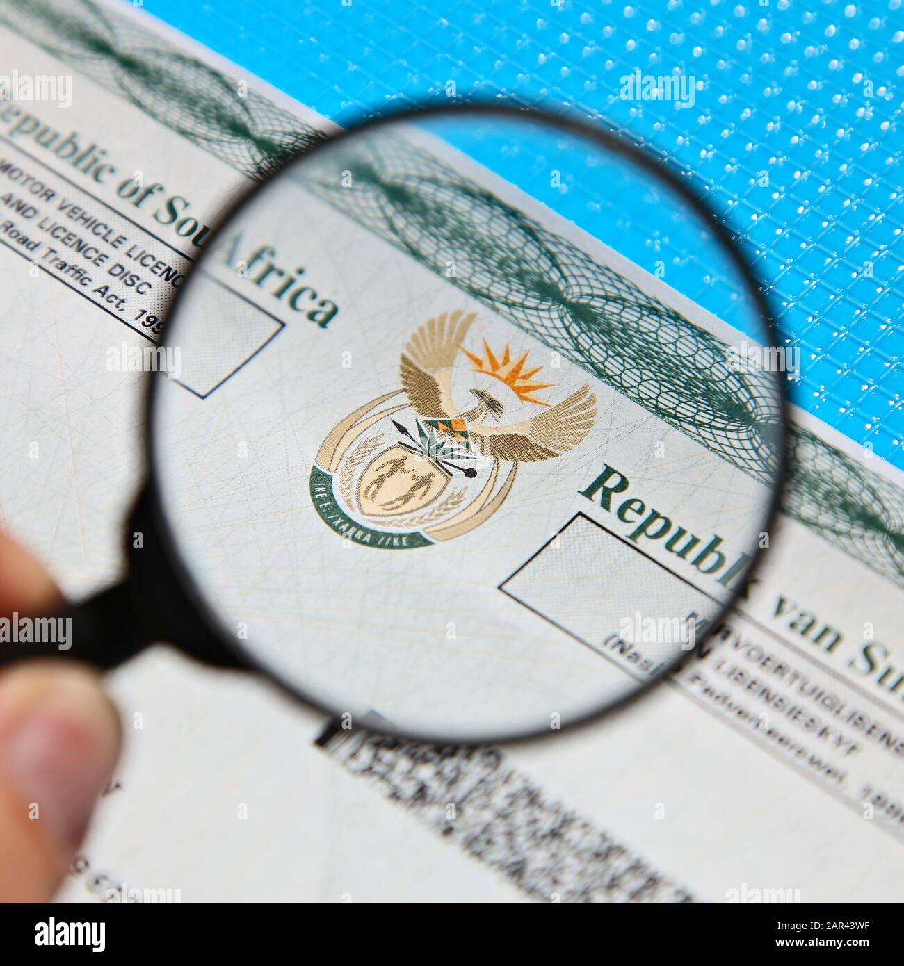A South African motor vehicle car licence document Stock Photo