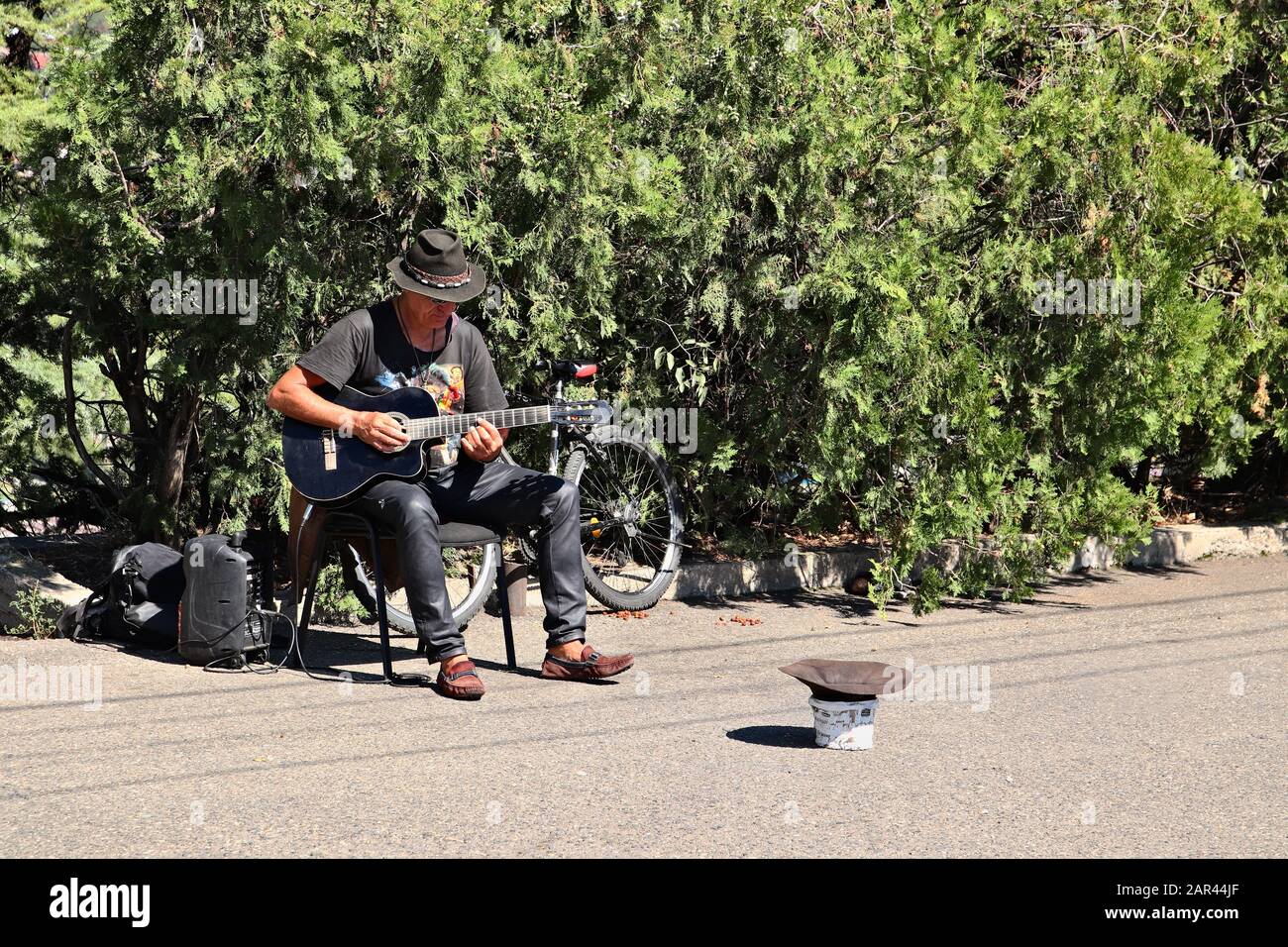 TBILISI, GEORGIA - Sep 24, 2019: A street musician performing Georgian music in Tbilisi, Georgia. Stock Photo