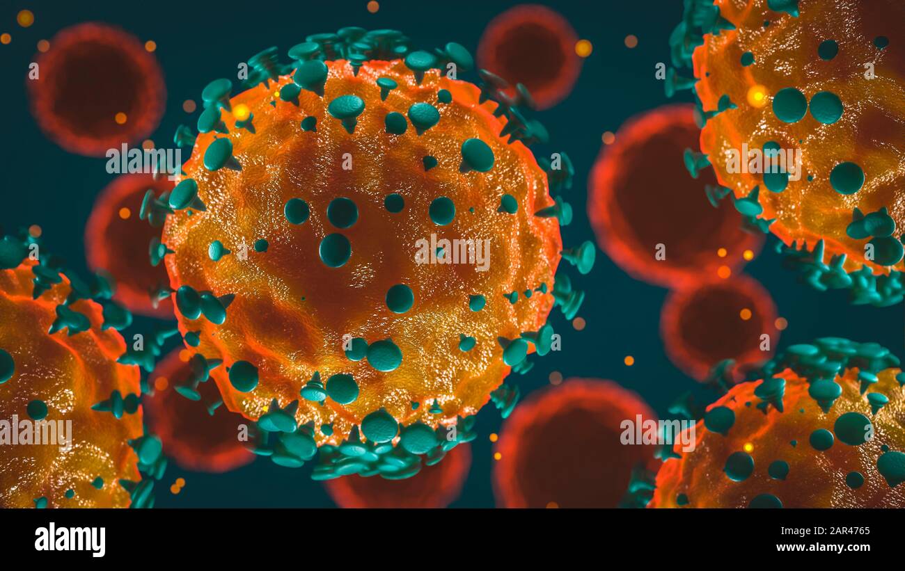 Coronavirus 2019-nCov novel coronavirus concept resposible for asian flu outbreak and coronaviruses influenza as dangerous flu strain cases as a pande Stock Photo