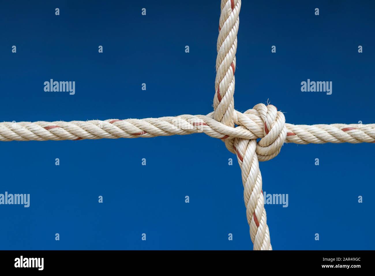 Nylon rope tied into a knot with blue background Stock Photo - Alamy