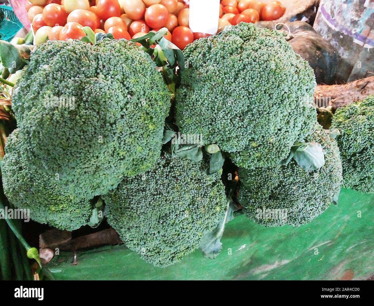 Fresh Green Cauliflower. Group of cauliflowers with green leaves