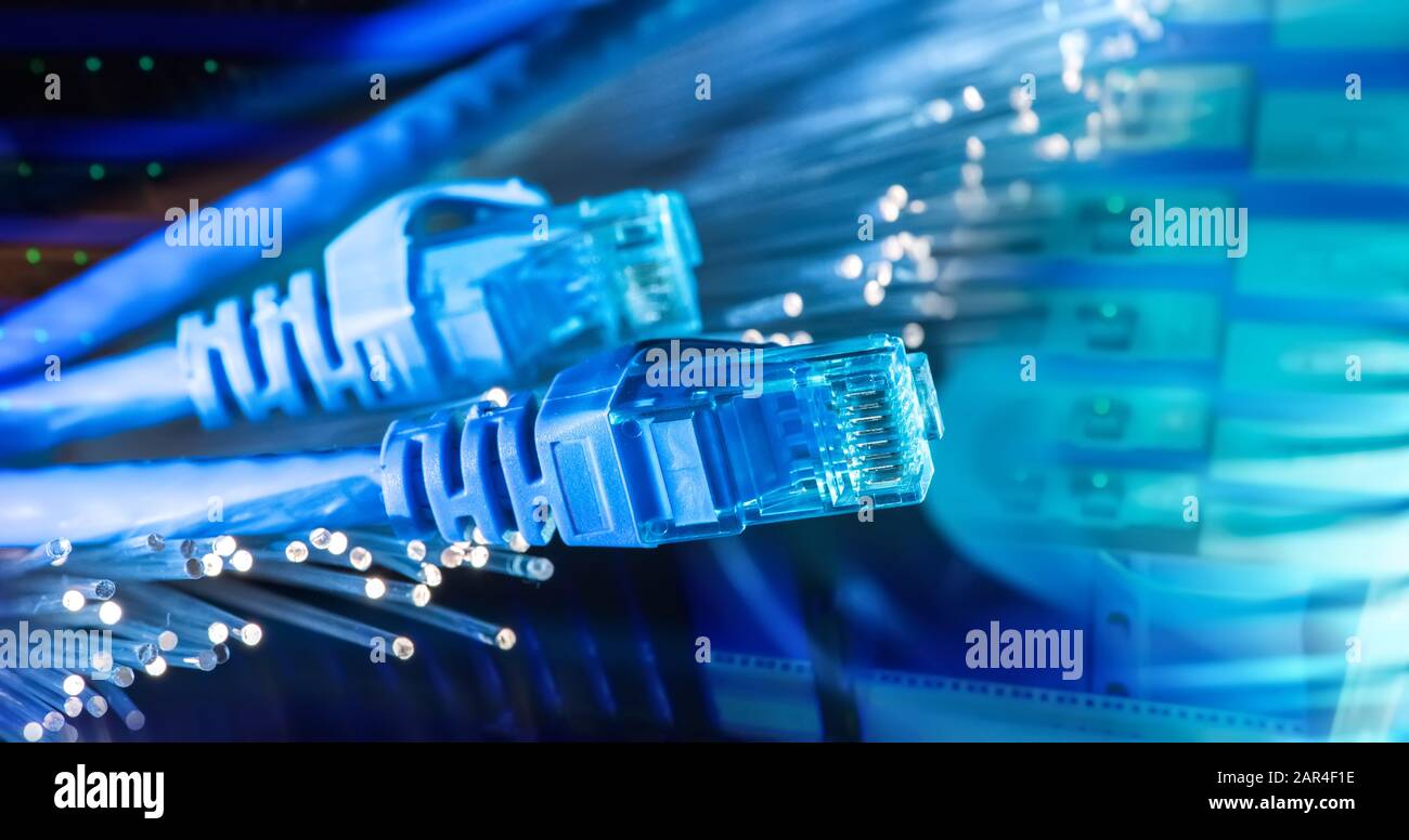 network cables with fiber optical abstract background Stock Photo