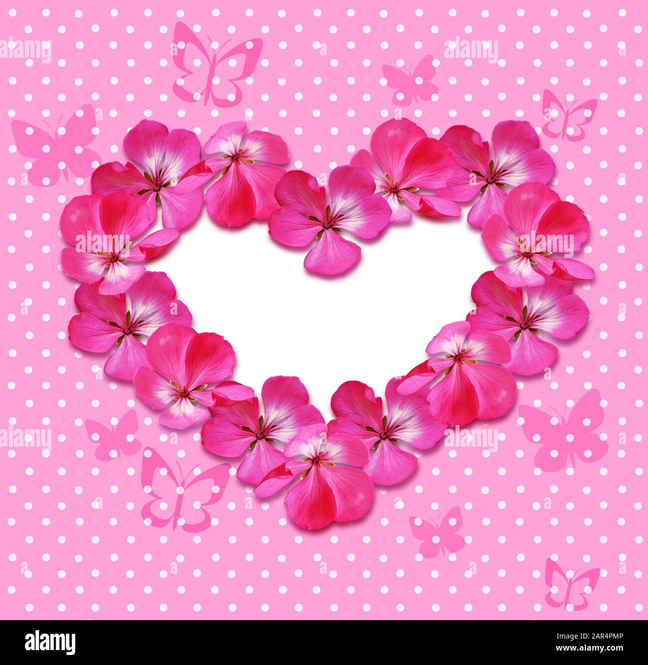 Heart with flowers on pink background Stock Photo - Alamy