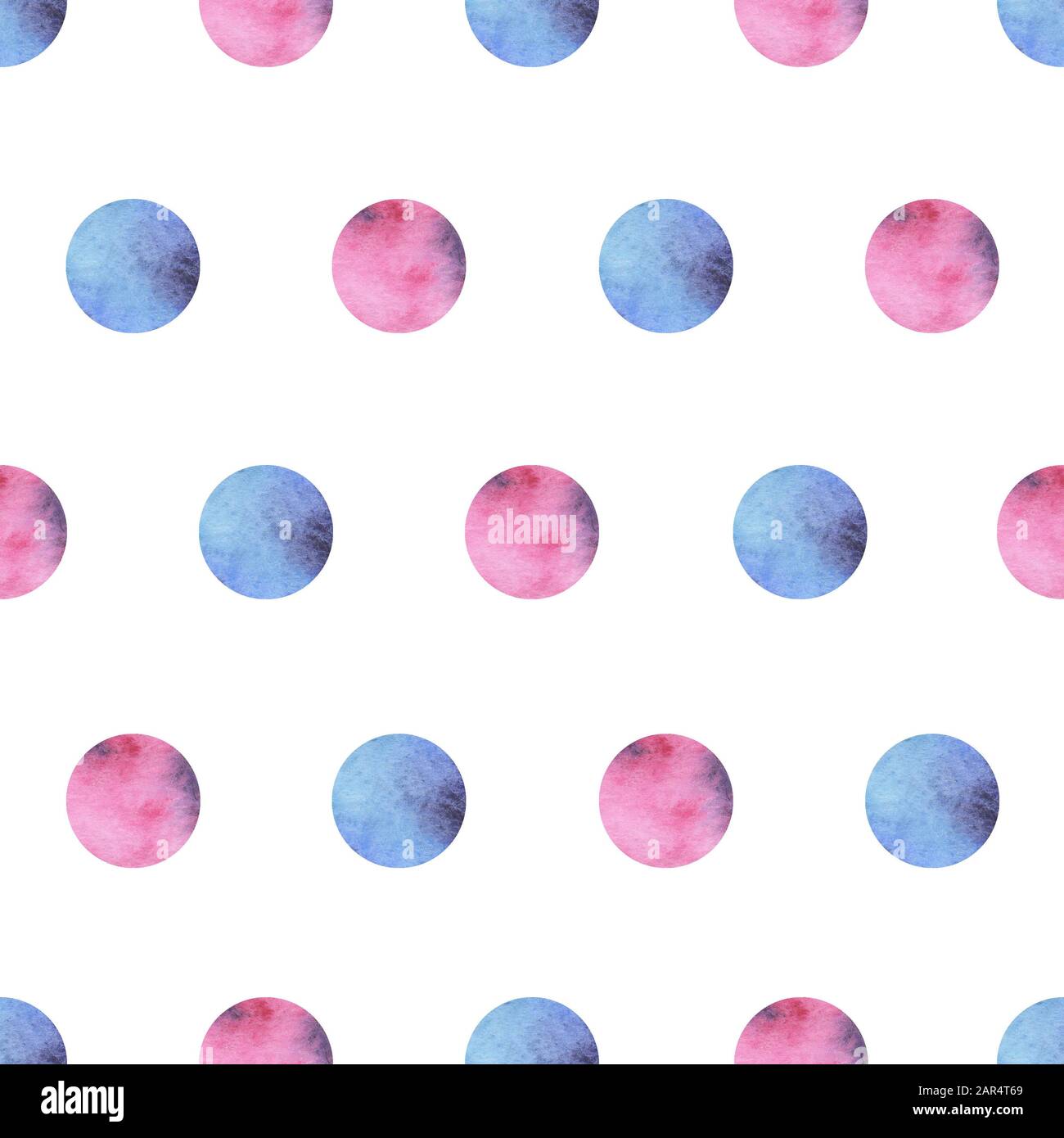 hand drawn watercolor seamless pattern with pink and blue circles on ...