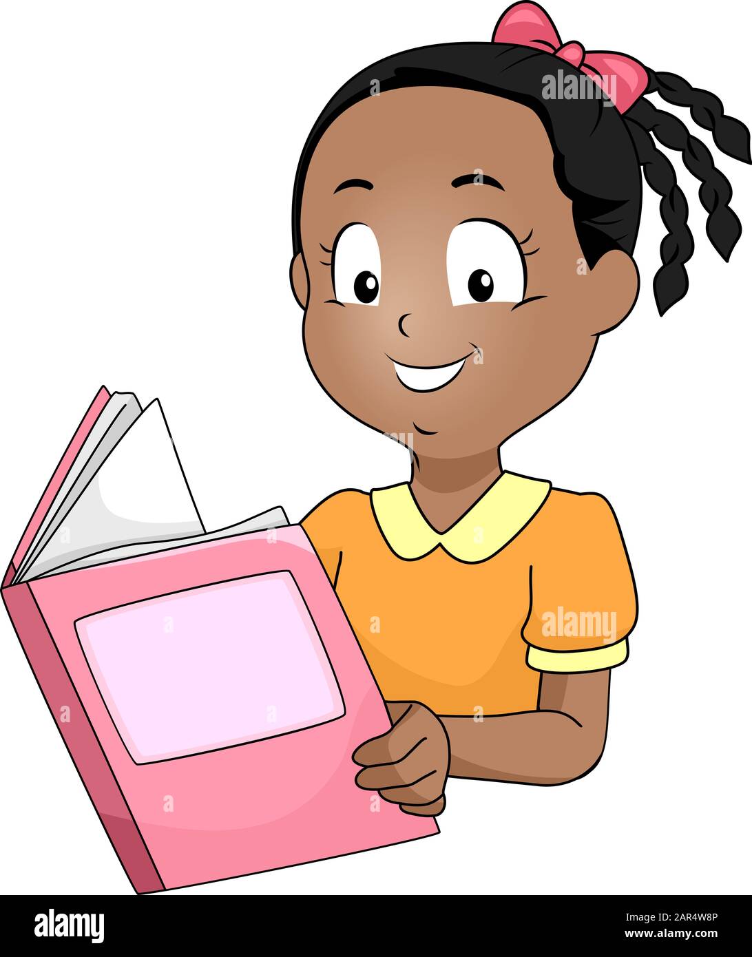 Illustration of an African American Kid Girl Smiling and Reading a Book ...