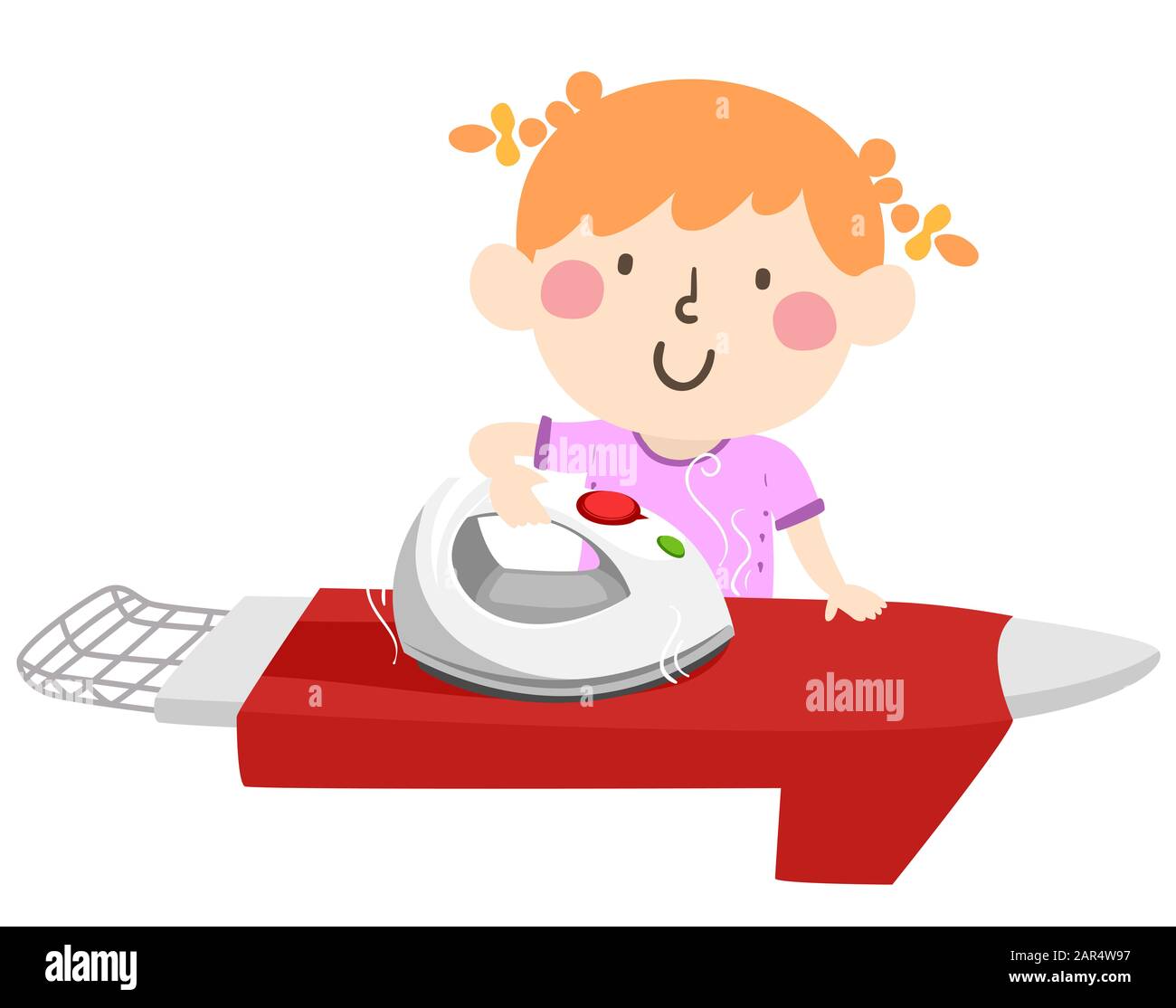 Illustration of a Kid Girl Ironing Her Shirt as Part of Her Household Chores Stock Photo
