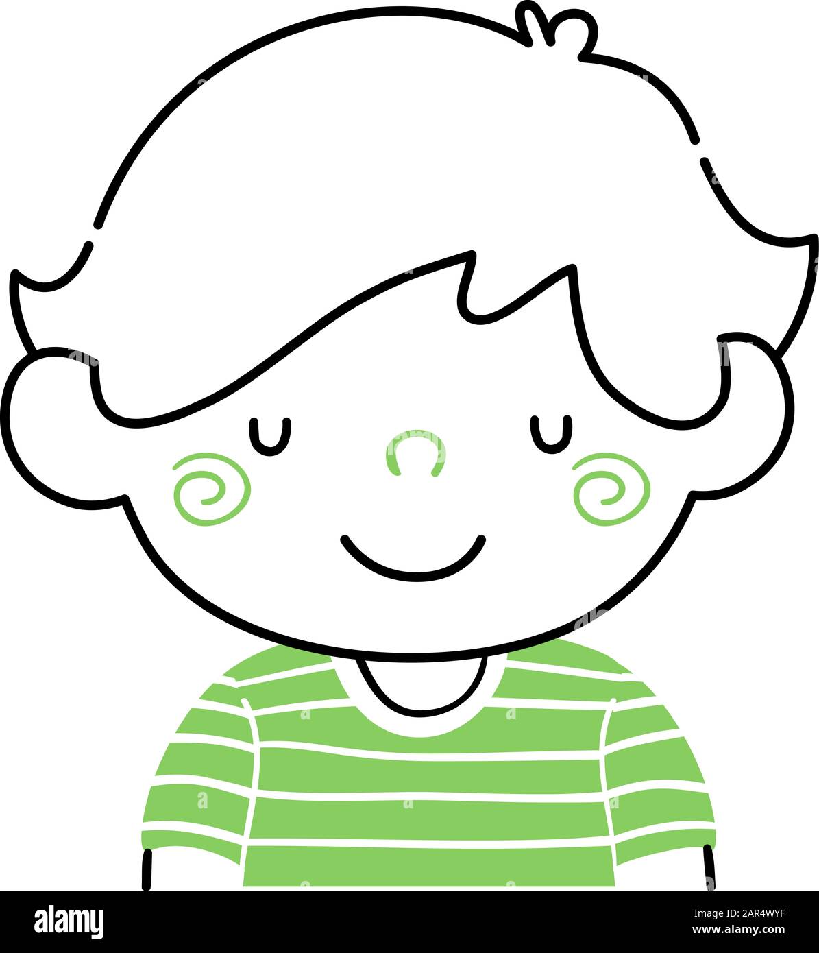 Doodle Illustration of a Kid Boy with a Turned Up Nose Shape Stock