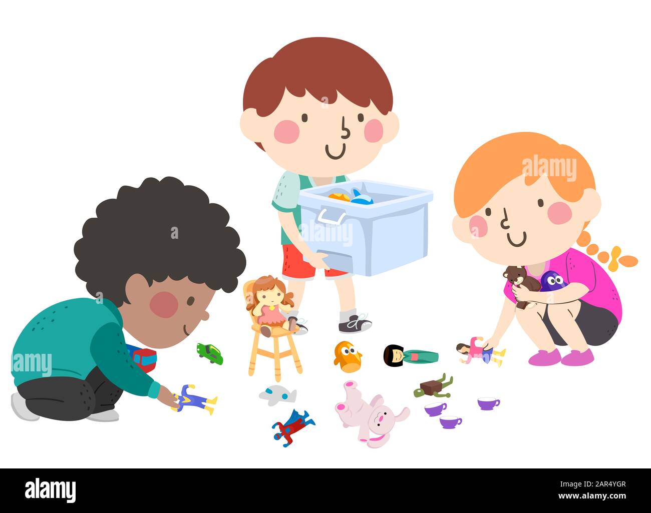 Illustration Of Kids Helping To Pick Up Toys And Put In A Container Stock Photo Alamy