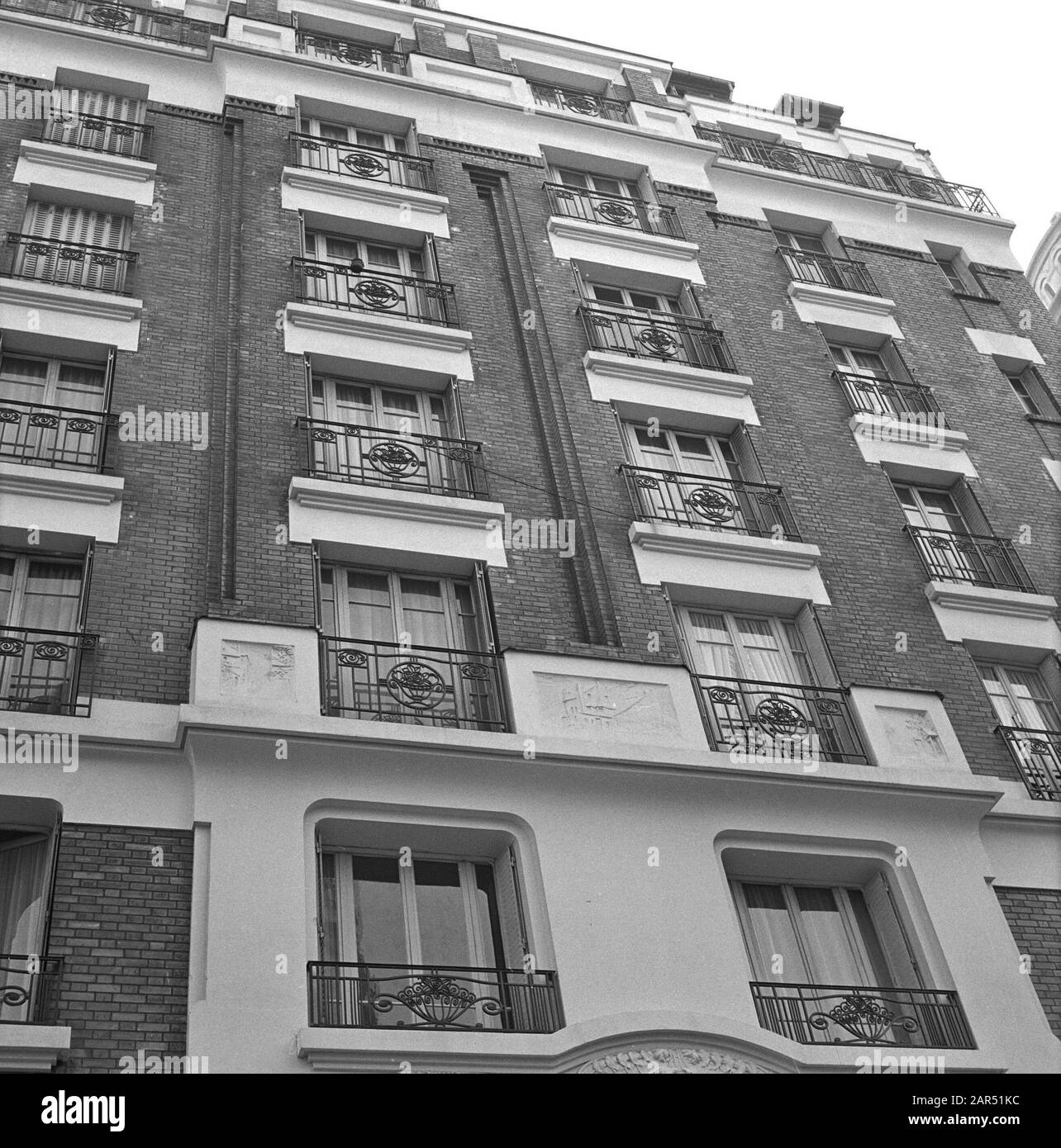 Pariser Bilder [The street life of Paris]  Facade with French balconies Date: 1965 Location: France, Paris Keywords: balconies, buildings, facades Stock Photo