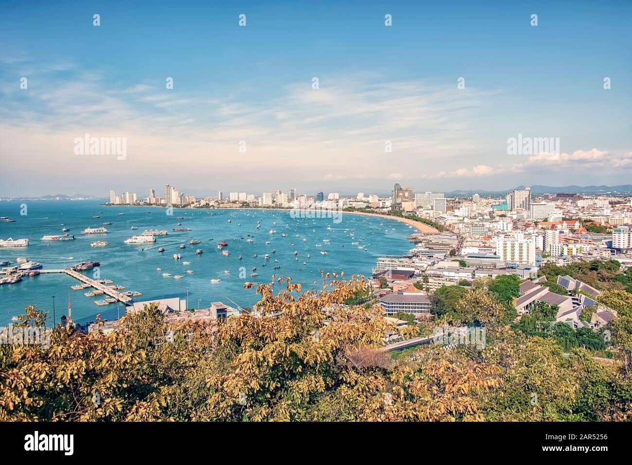 Pattaya city viewed from the hill in daytime Stock Photo