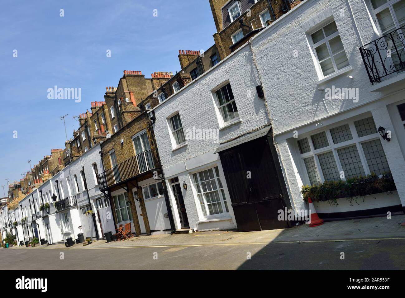 Terraced Luxury Residential Mews Houses, Gloucester Place Mews, Belgravia, West London, United Kingdom Stock Photo