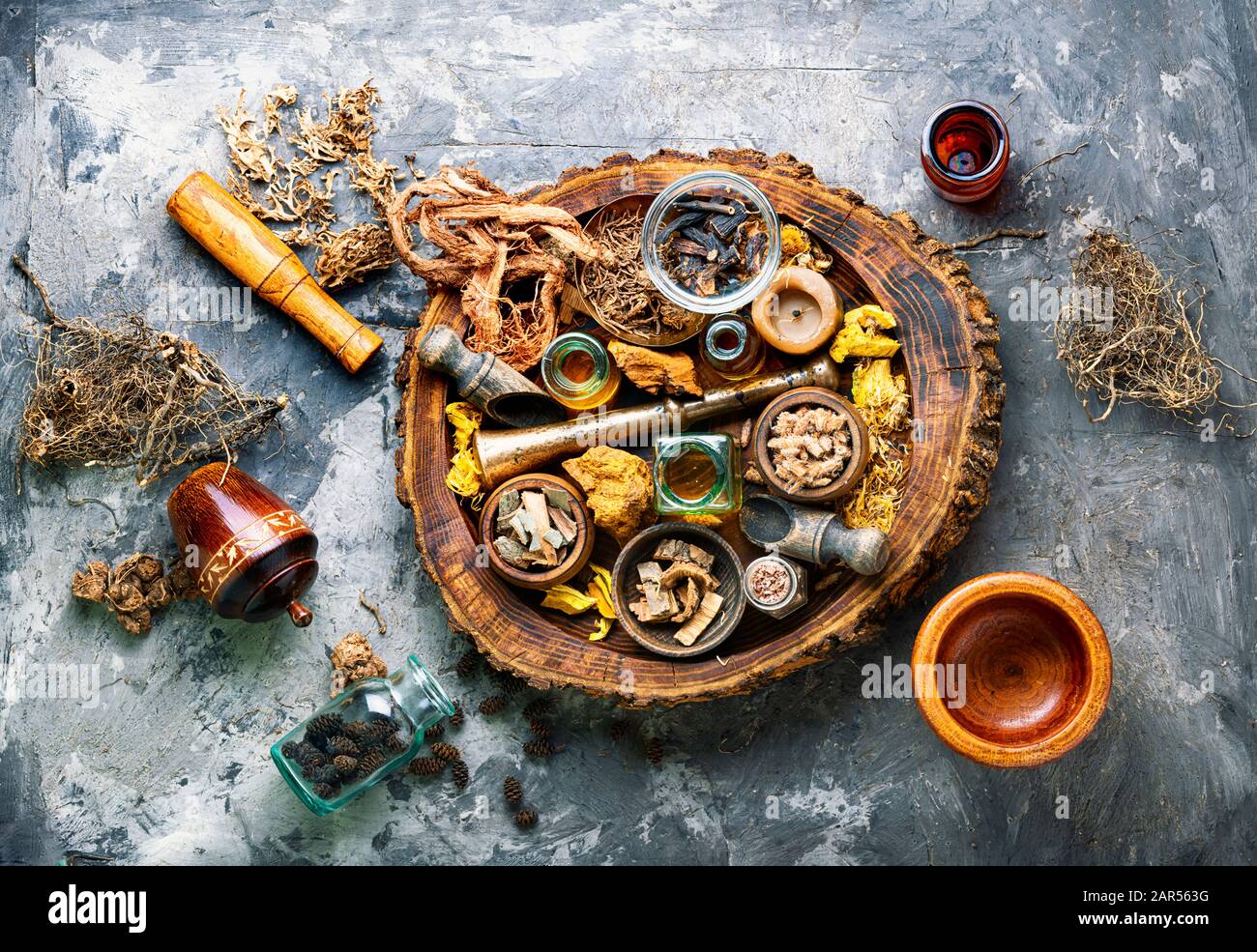 Various medicinal plants mortar hi-res stock photography and images - Alamy