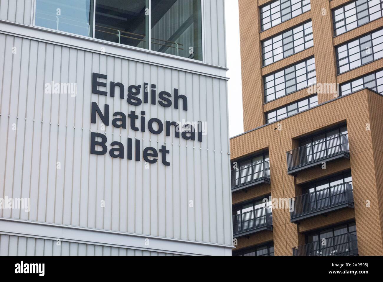 Signage outside English National Ballet, Hopewell Square, Poplar, London, E14, UK Stock Photo
