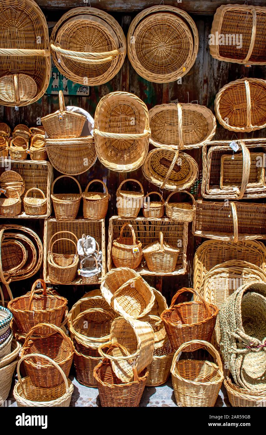 Wicker baskets, souvenirs in the world heritage city of Segovia in Spain / Cestos de Mimbre en Segovia Stock Photo