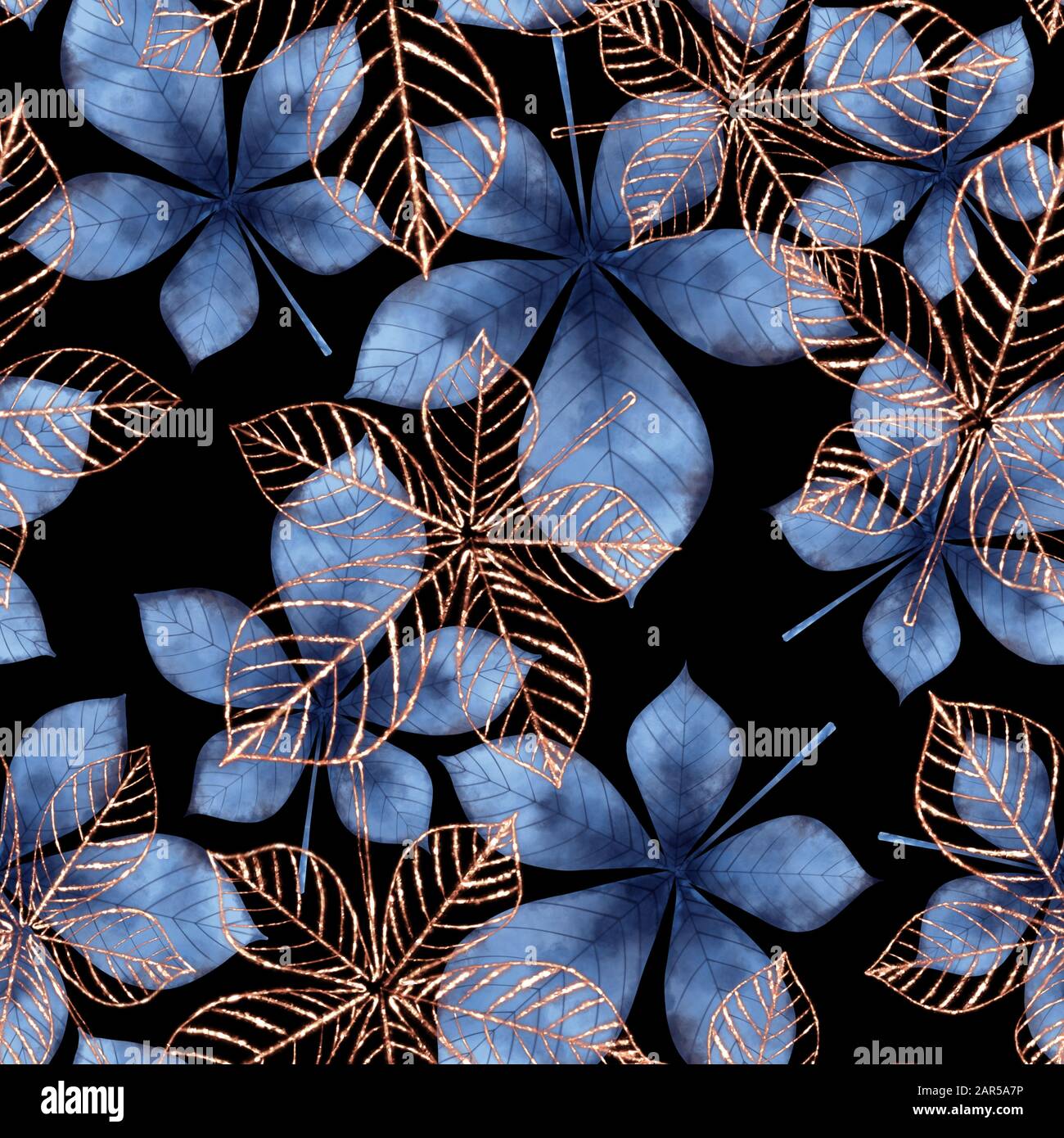 Blue chestnut leaves seamless background Stock Photo