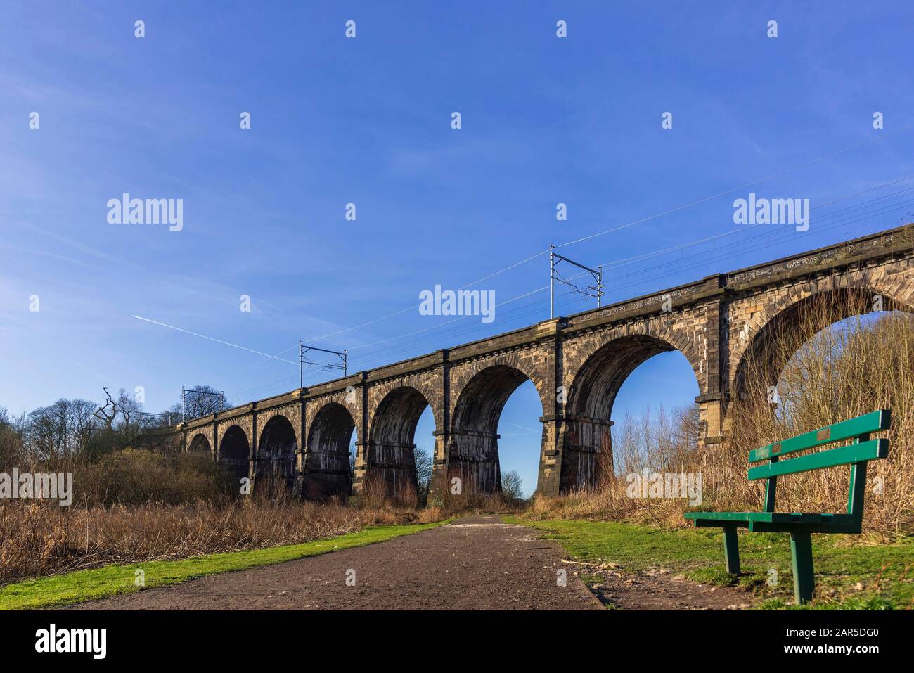 Sankey Valley railway viaduct at Earlestown. The earliest major railway viaduct in the world Stock Photo