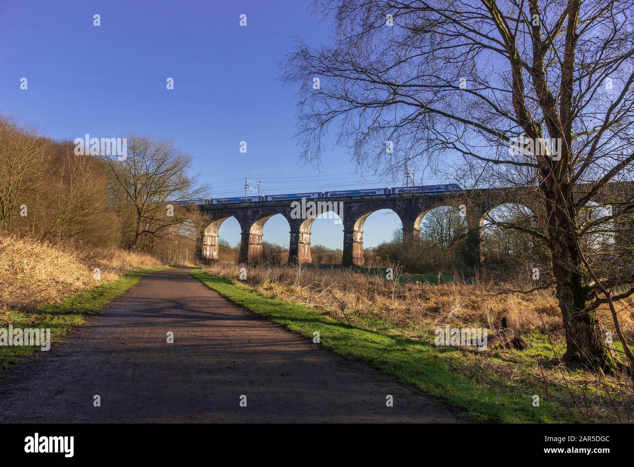 Sankey Valley railway viaduct at Earlestown. The earliest major railway viaduct in the world Stock Photo
