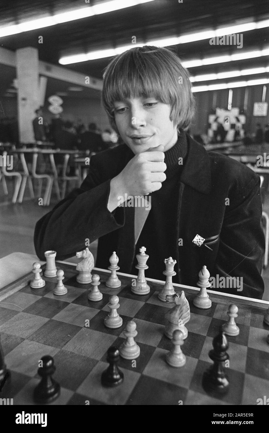 International Youth Chess Tournament in Groningen, Jan Hendrik Timman (15 years) Date: 27 December 1966 Location: Groningen Keywords: Chess Stock Photo