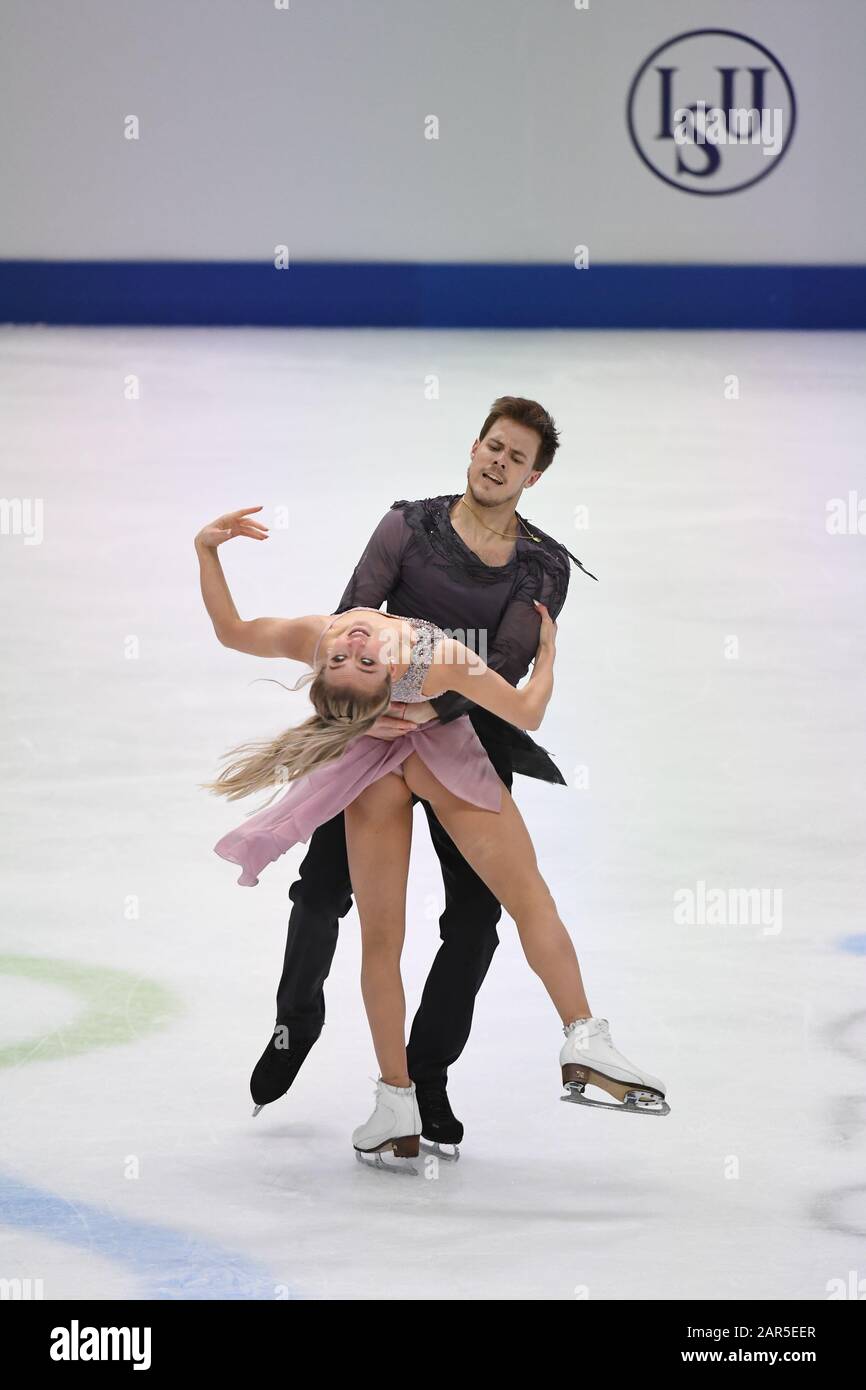 Victoria SINITSINA & Nikita KATSALAPOV from Russia, during Dance Free, in  Ice Dance at the ISU European Figure Skating Championships 2020 at  Steiermarkhalle, on January 25, 2020 in Graz, Austria. Credit: Raniero