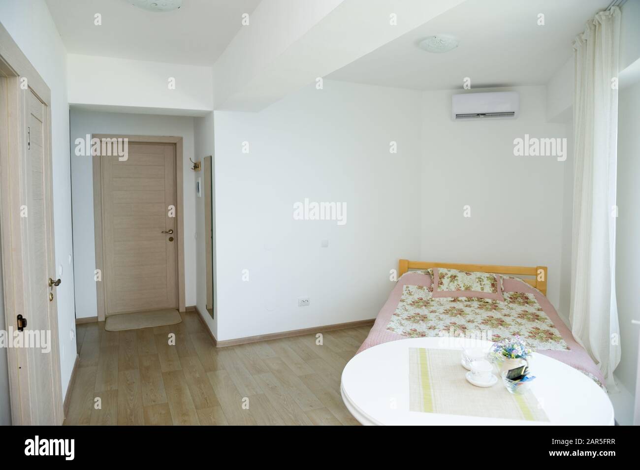 interior of a hotel room in an inexpensive hotel of a resort hotel