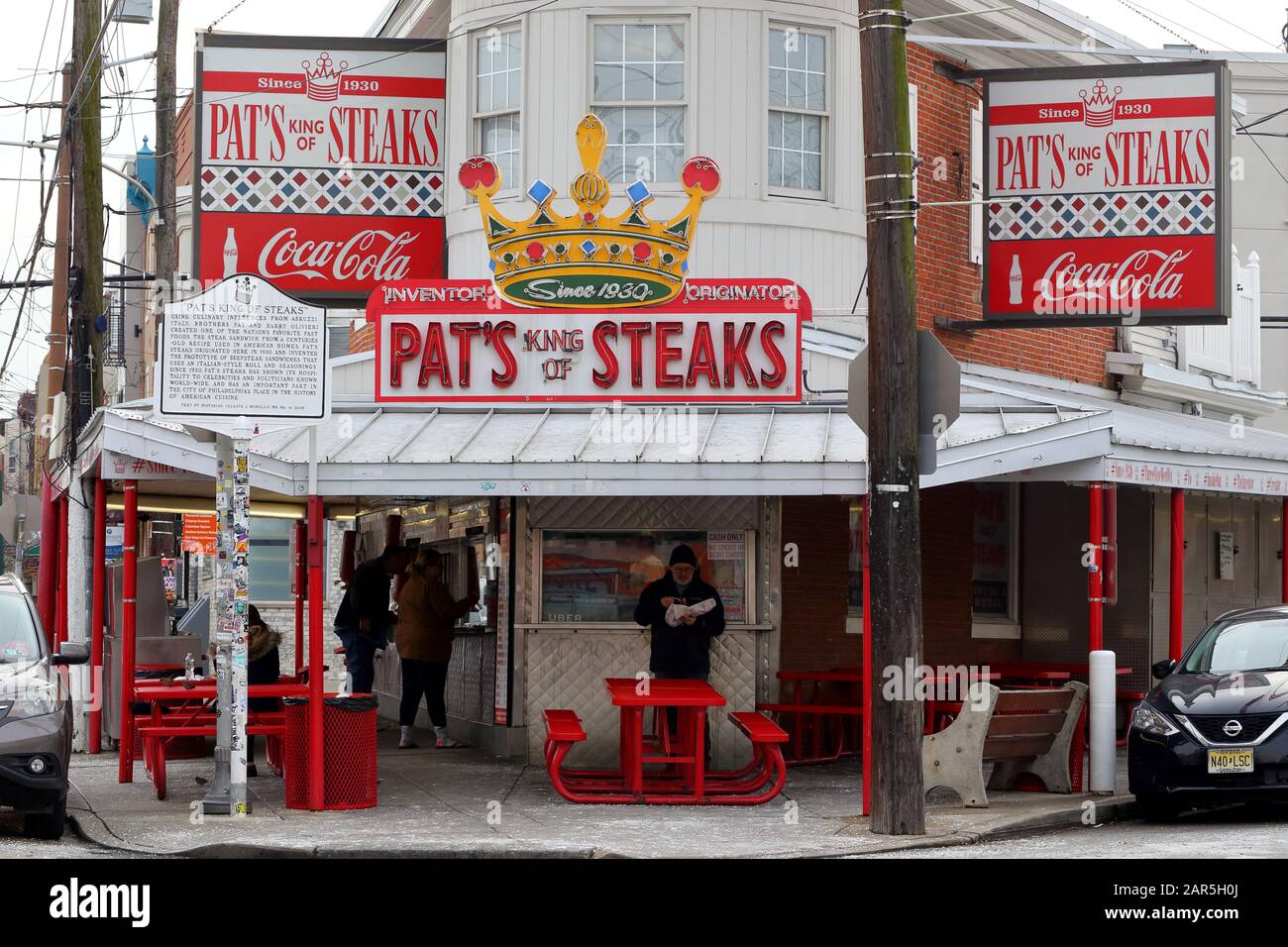 Pat's King of Steaks, 1237 E Passyunk Ave, Philadelphia, PA. exterior storefront of a cheesesteak eatery in Passyunk Square. Stock Photo