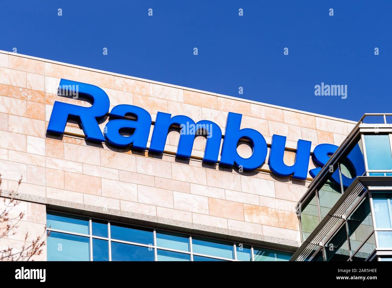 Jan 24, 2020 Sunnyvale / CA / USA - Rambus corporate headquarters in Silicon Valley. Rambus Inc. is an American technology licensing company specializ Stock Photo