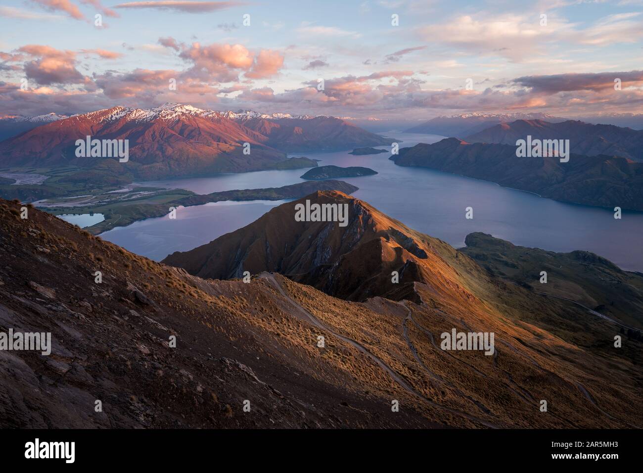 Roys peak summit close to Wanaka, New Zealand Stock Photo