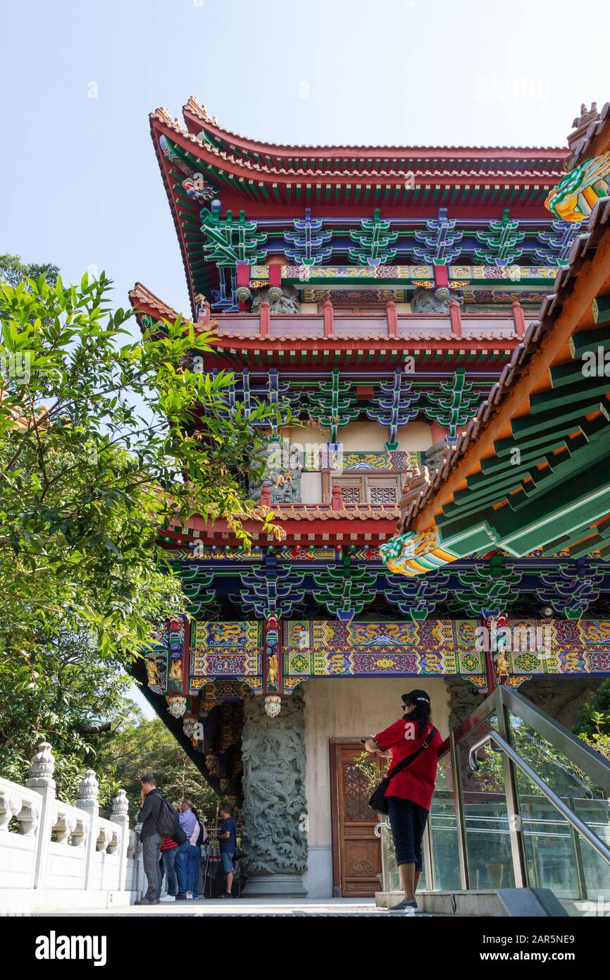 People visiting the Po Lin Monastery Lantau Island hong Kong - a buddhist monastery, exterior view on the Hong Kong island of Lantau Hong Kong Asia Stock Photo