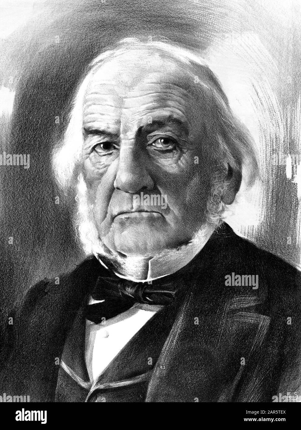 Vintage portrait of William Ewart Gladstone (1809 – 1898) – the British Liberal politician who served as Prime Minister of the United Kingdom on four occasions between 1868 and 1894. Print circa 1893 by Chicago Bank Note Co. Stock Photo