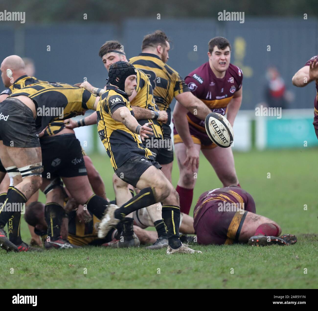 25.01.2020, Hinckley, Leicester, England. Rugby Union, Hinckley rfc v Sedgley Park rfc.    Ben Pointon in action for Hinckley during the RFU National League 2 North (NL2N) game played at the Leicester  Road Stadium. Stock Photo