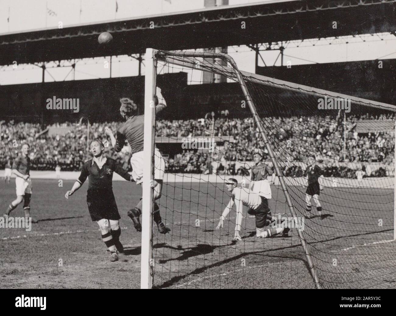 The Dutch target in danger. Goalkeeper Adri van Male is beaten, but