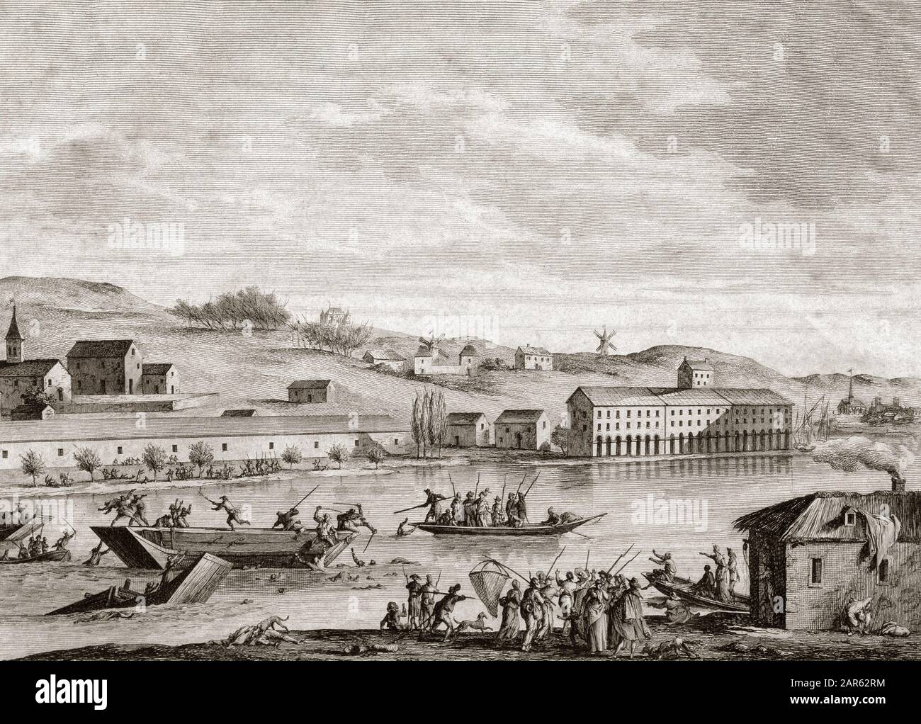 The Nantes Drowning - La Terreur pendant la Revolution Francaise : les noyades de Nantes, 1793 - des pretres insermentes enfermes dans un bateau sont Stock Photo