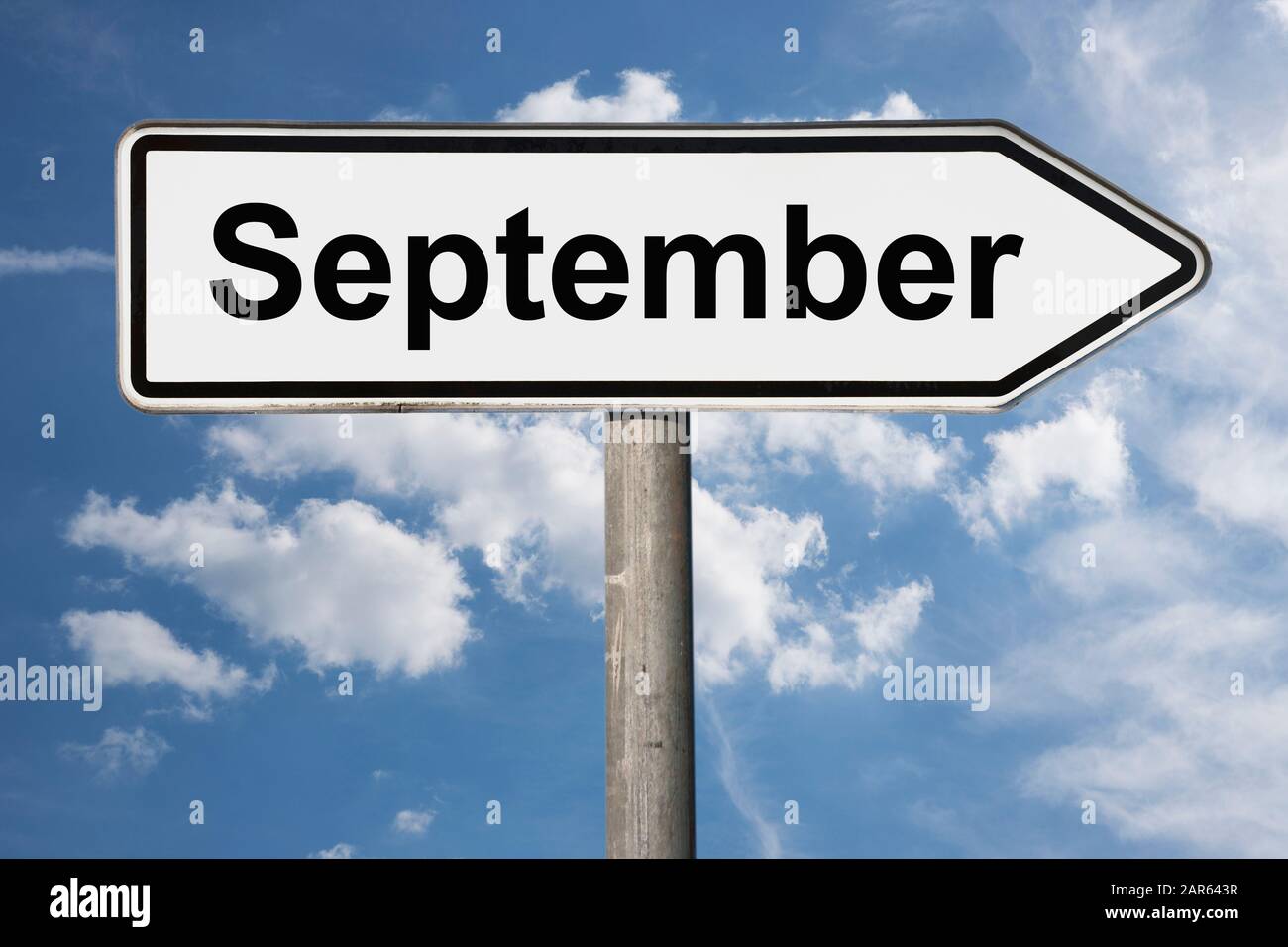 Detail photo of a signpost with the inscription September Stock Photo ...