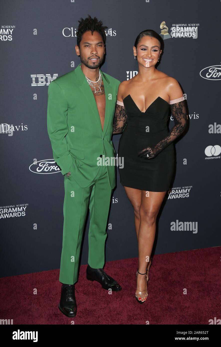 Miguel, Nazanin Mandi walking the red carpet at the Clive Davis' 2020