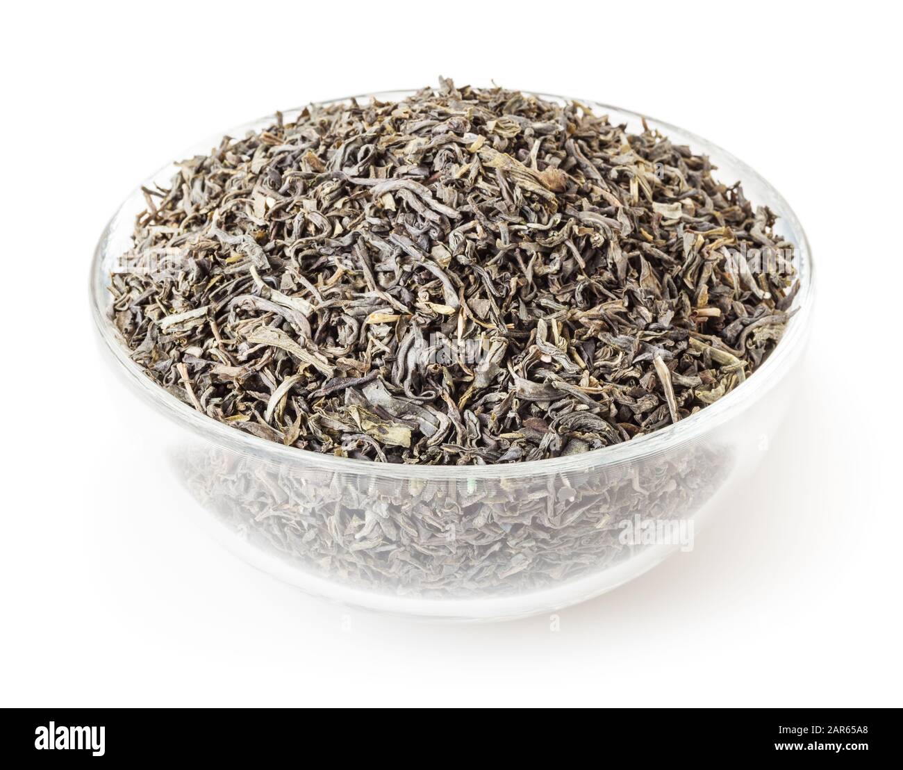 Green tea in glass bowl isolated on white background with clipping path ...