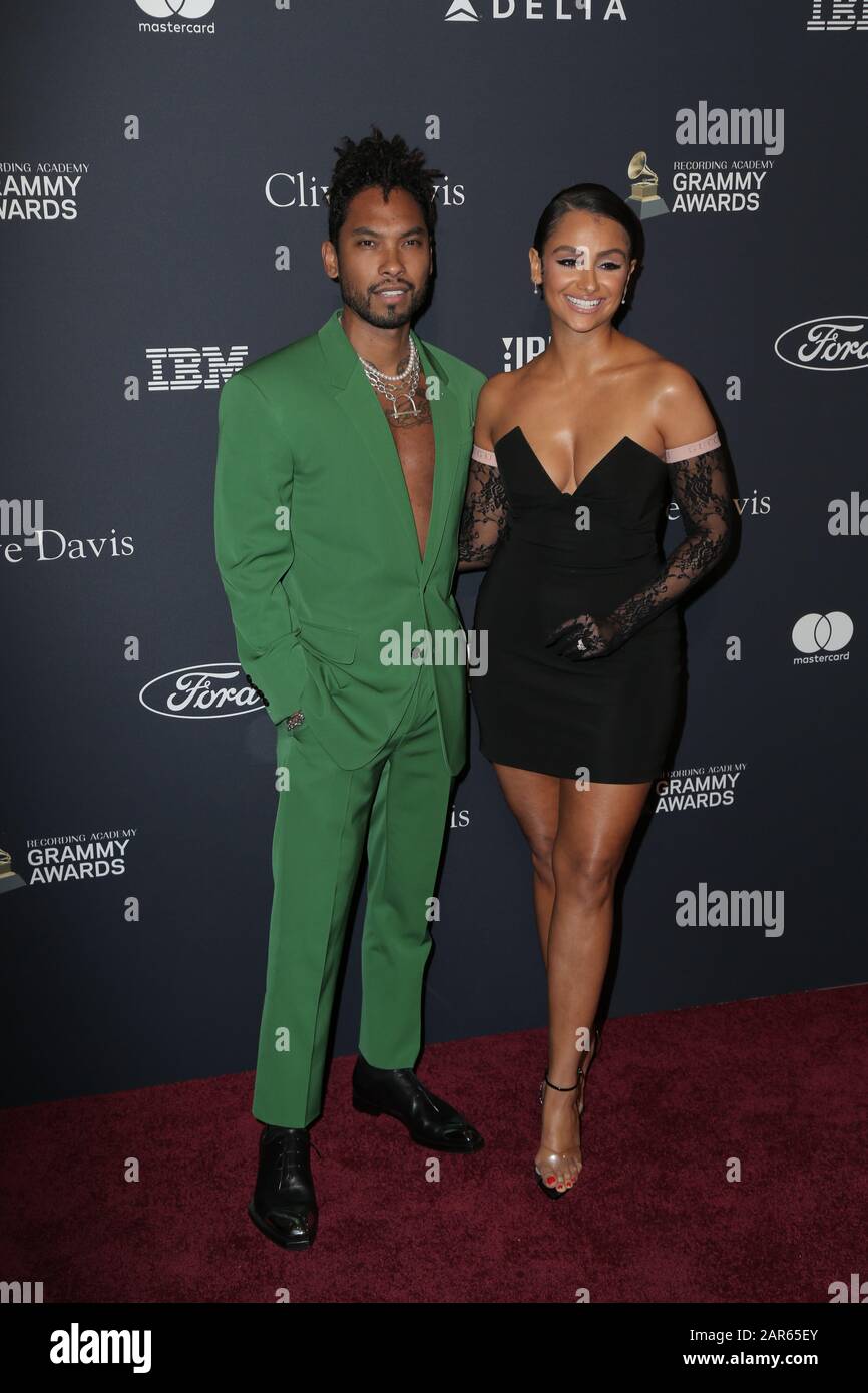 Miguel, Nazanin Mandi walking the red carpet at the Clive Davis' 2020