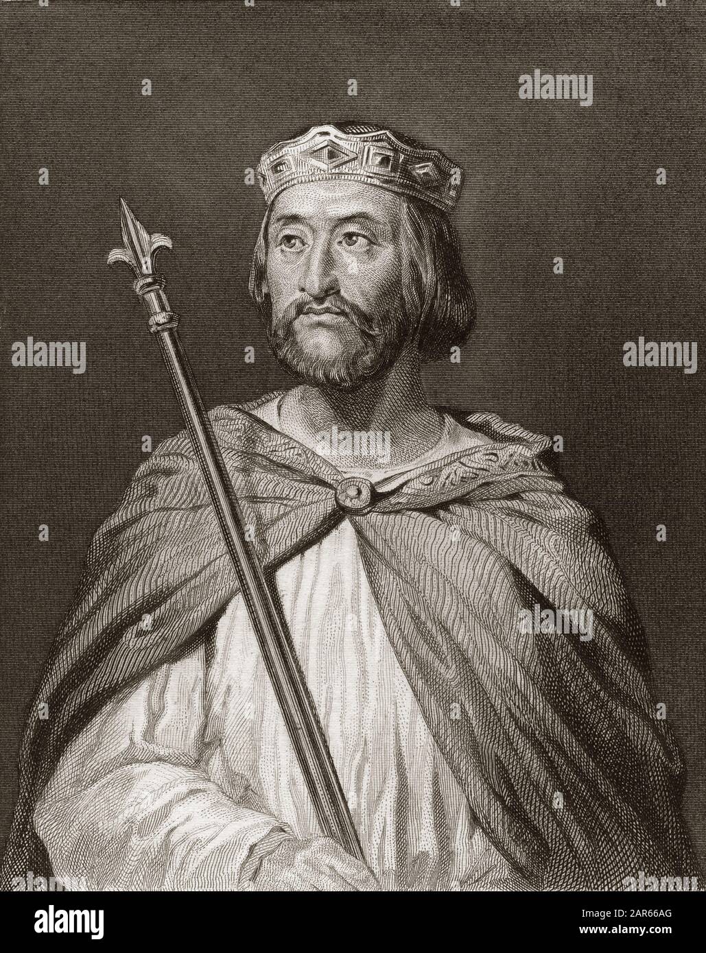 Portrait de Charles III dit le Simple (879-929) roi des Francs - CHARLES III (879-929) - Charles the Simple - King of France, 893-923 - engraving afte Stock Photo