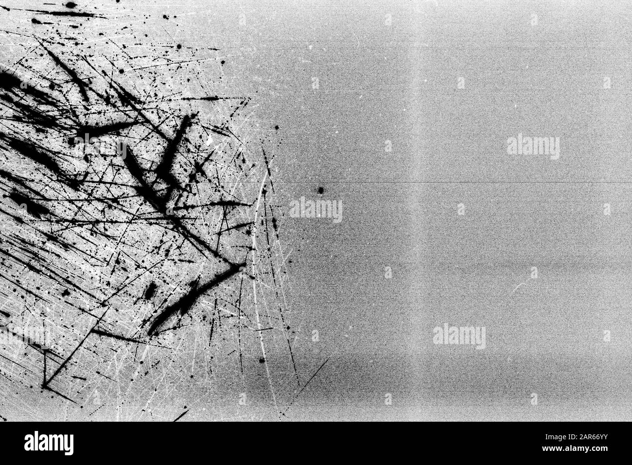 Noisy film frame with heavy scratches, dust and grain. Abstract old film background Stock Photo