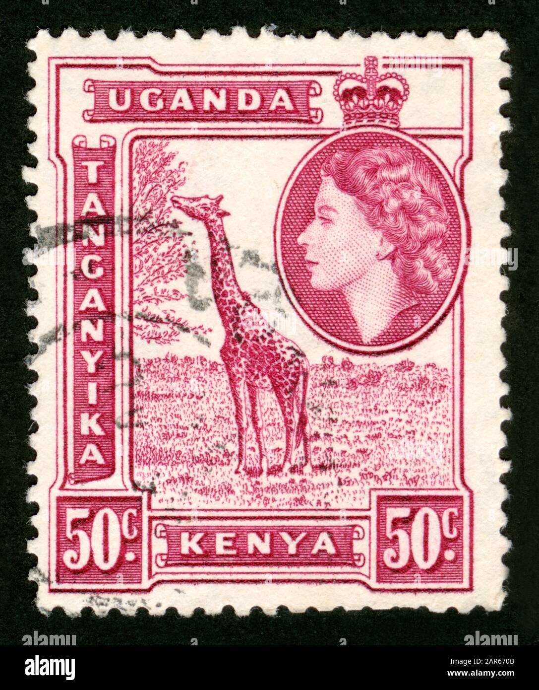 Stamp print in Kenya,Tanganyika,Uganda,Queen Elizabeth II Stock Photo