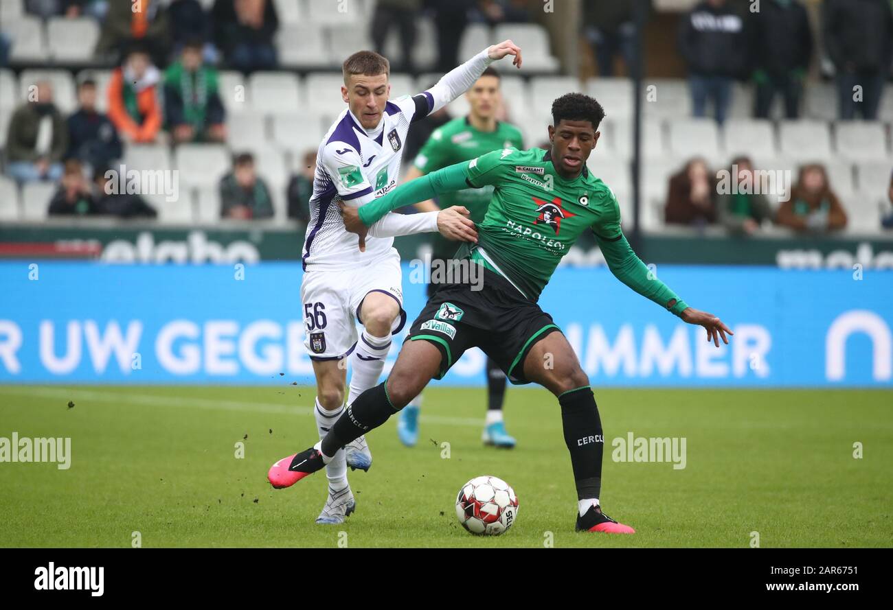 Brugge Belgium 26th Jan 2020 Bruges Belgium January 26 Alexis Saelemaekers Of Anderlecht Battles For The Ball With Jonathan Panzo Of Cercle During The Jupiler Pro League Match Day 23
