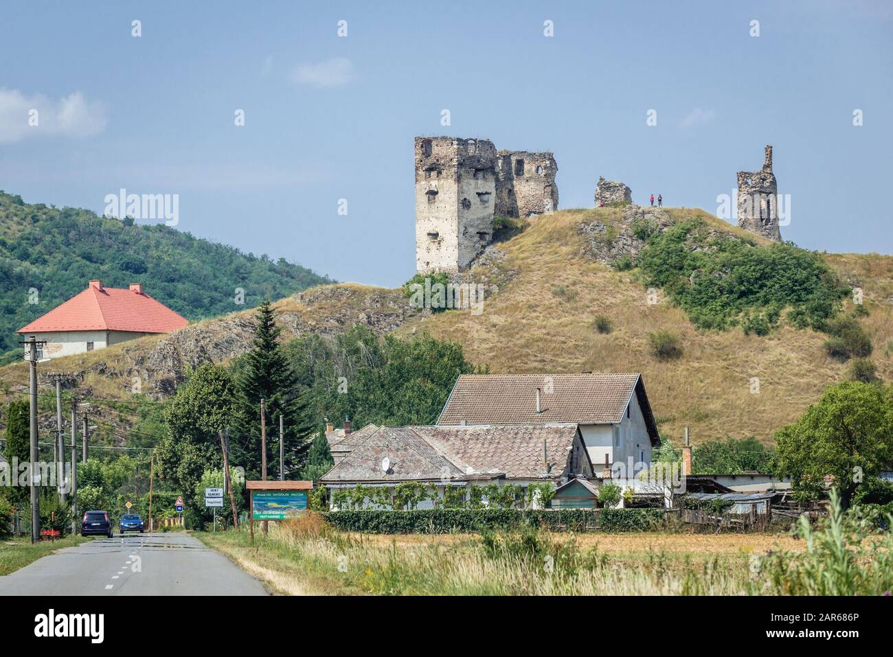 Castle ruins in Veľky Kamenec village in the Trebisov District of Kosice Region in southeastern Slovakia Stock Photo