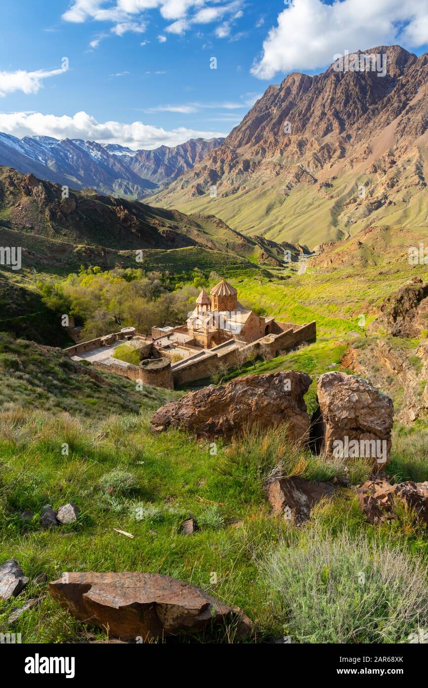View of the St. Stephanos monastery and the surrounding mountains. Stock Photo