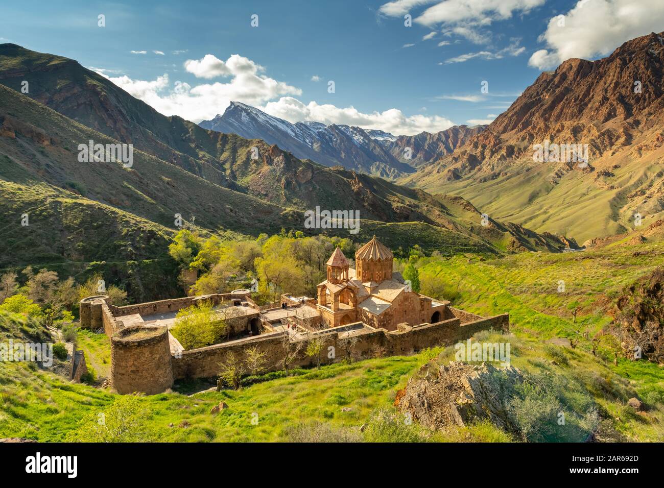 The St. Stephanos monastery in the east Azerbaijani province of Iran at sunset. Stock Photo