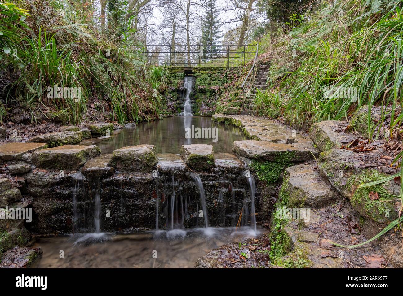 Long exposure of a waterfall in Ninesprings country park in Yeovil in