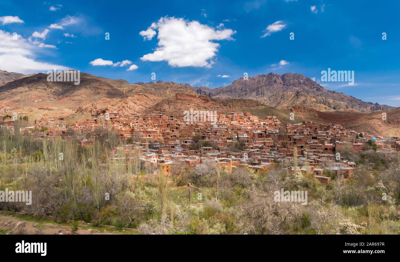The small mountain village of Abyaneh in the mountains of Iran. Stock Photo
