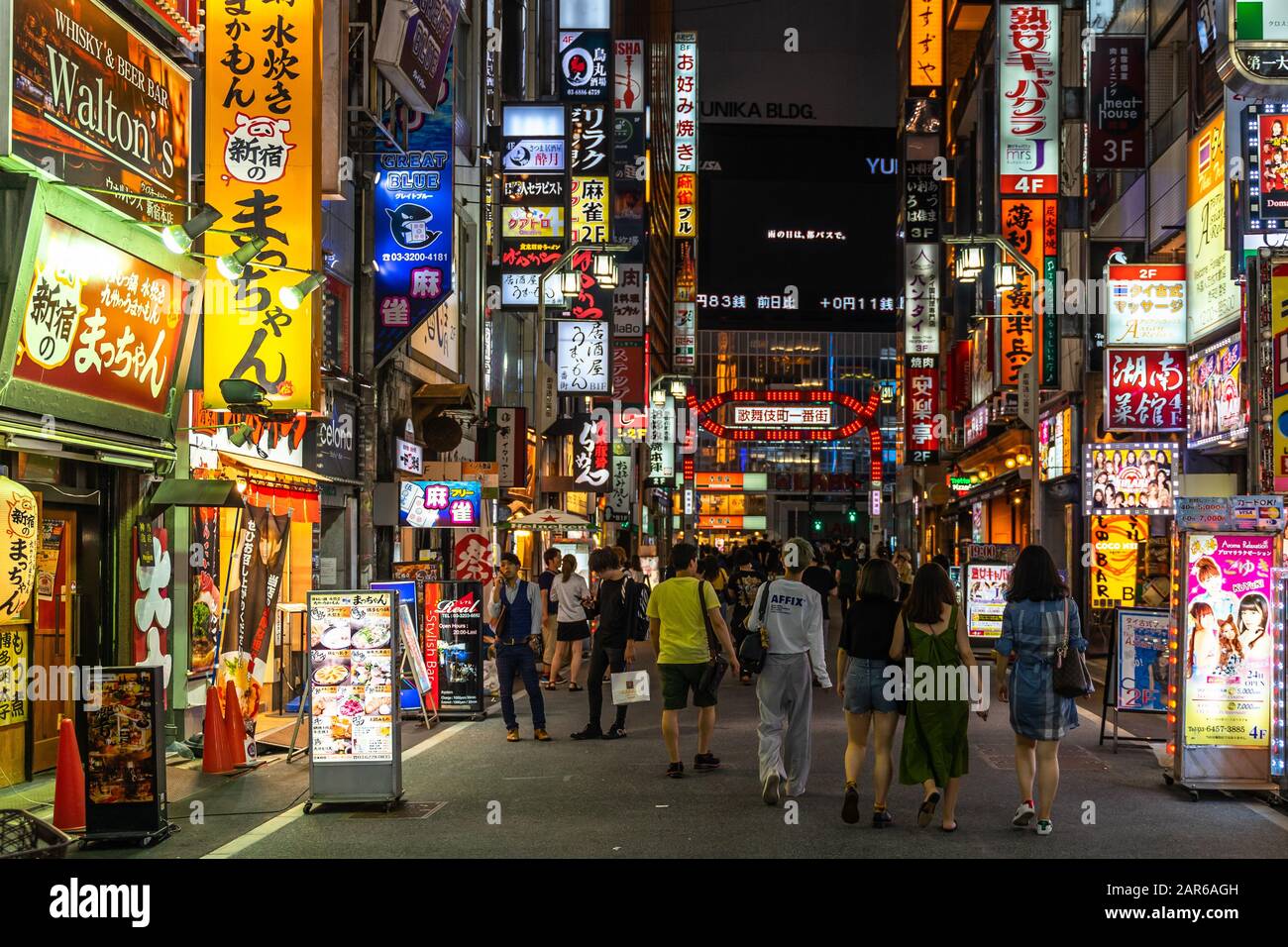 View of Kabukicho street at night, the famous Tokyo's red light district. Tokyo, Shinjuku, Japan, August 2019 Stock Photo