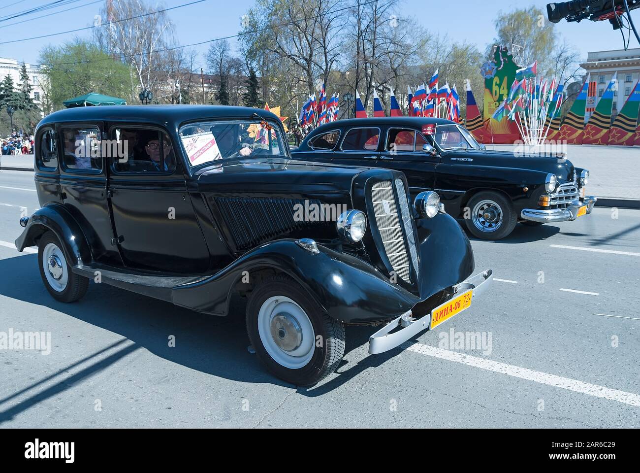 Soviet luxury retro cars on parade. Tyumen. Russia Stock Photo